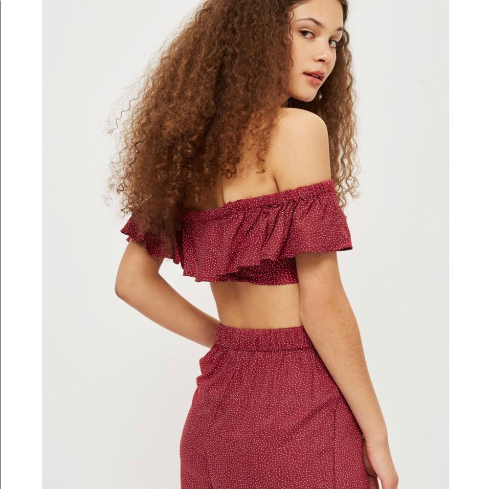 🌟HP TopShop Spot Frill off the Shoulder Crop Top - Picture 2 of 3